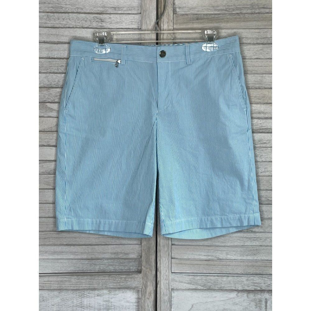 R-rl Lauren Active Ralph Lauren Womens Blue Striped Bermuda Shorts Size 6 Petite